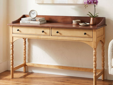 Writing Desk With 2 Storage Drawers, Workstation For Living Room - Brown / Natural