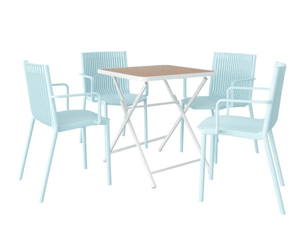 4 Modern Stackable Plastic Armchair Matched With Folding Square Table