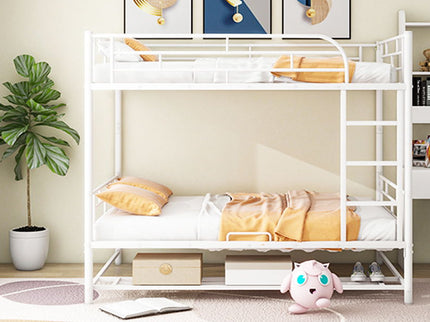 Metal Bunk Bed With Shelf And Guardrails