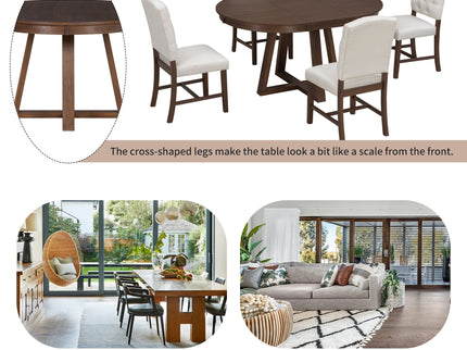 Dining Set With Leaf Round Table And 4 Upholstered Chairs