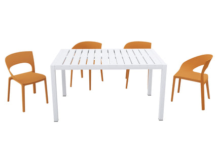 4 Piece Set Of Modern Designed Single Chairs With Long Table