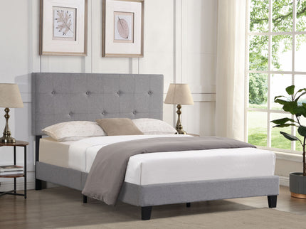 Modern Upholstered Platform Bed Frame With Button Tufted Headboard And Wood Slat Support