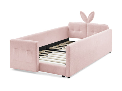 Cute Rabbit Ear Upholstered Platform Bed Frame With Safety Rail
