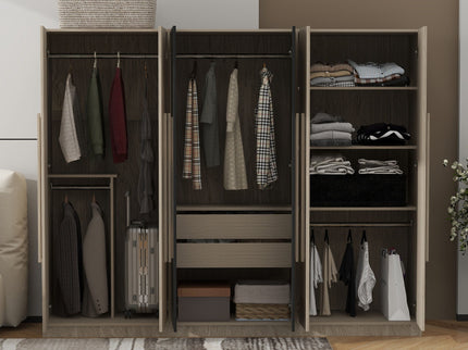 6 Doors Wardrobe Storage For Bedroom, With 2 Drawers Inside - Black / Nature