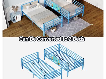 Bunk Bed, Convertible To 2 Separate Twin Size Beds With Full Length Guardrail & Ladder, No Box Spring Needed - Blue