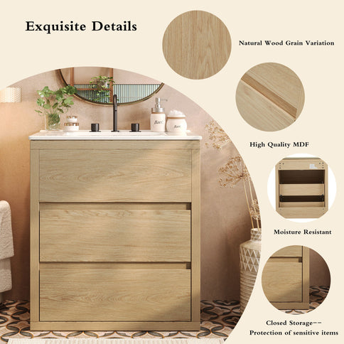 Double Sinks Bathroom Vanity Set With 2 Ceramic Basins