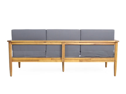 Outdoor 3 Seater Sofa With Cushion And Teak Acacia Wood - Dark Gray