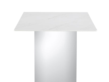 Modern Minimalist Dining Table With Imitation Marble Glass Desktop And Metal Legs