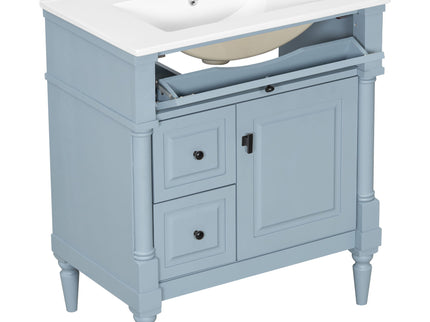 Modern Bathroom Vanity With Sink, Freestanding Cabinet With Flip Drawer & Adjustable Shelf