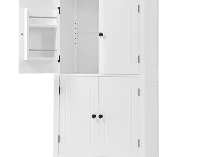 Elegant Bathroom Floor Storage Cabinet With 4 Doors, Adjustable Shelves