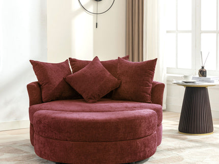 360° Swivel Accent Barrel Chair With Storage Ottoman & 4 Pillows, Modern Leisure Chair Round Accent For Living Room