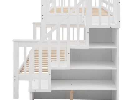 Stairway Bunk Bed With Storage And Guard Rail For Bedroom