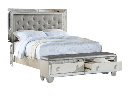 Glamorous Tufted Headboard Bed With Mirror Trim