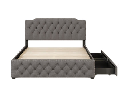 Upholstered Platform Bed With 2 Drawers And 2 Sets Of USB Ports On Each Side, Fabric