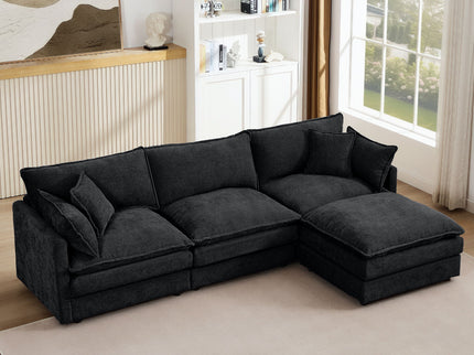 L Shaped Modular Sectional Sofa With Movable Ottoman, 3 Seater Comfortable Seating