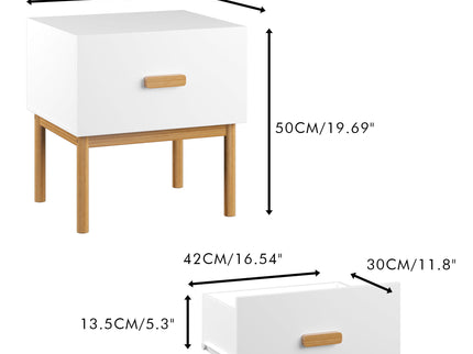 Nightstand With Drawer, Minimalist Bedside Table With Handle For Bedroom - White