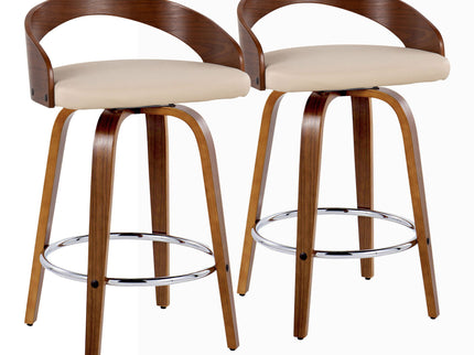 Grotto - Mid Century Modern Elegant Fixed Height Counter Stool With Swivel With Round Footrest (Set of 2)