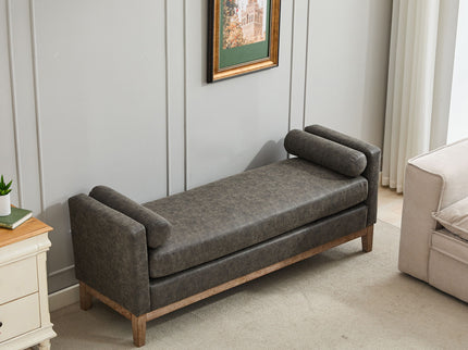 Upholstered End Of Bed Bench With Arms & 2 Bolsters For Bedroom