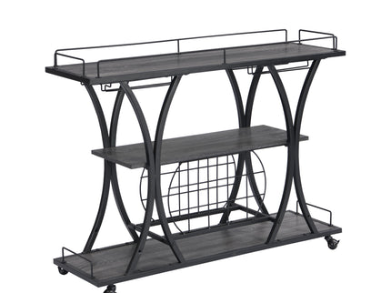 Industrial Bar Cart Kitchen Bar & Serving Cart For Home With Wheels 3 Tier Storage Shelves - Black / Gray