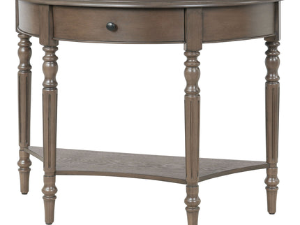 Half Moon Console Table With Drawer & Shelf For Living Room - Walnut