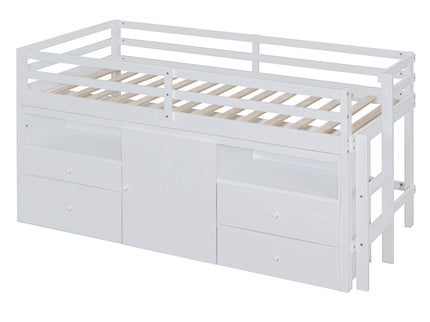 Loft Bed With 4 Drawers, Underneath Cabinet And Shelves