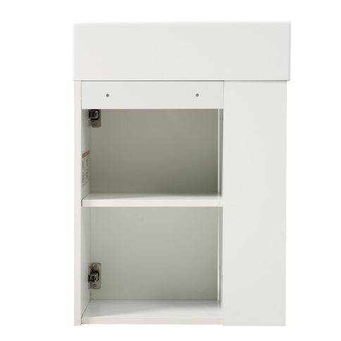 Floating Bathroom Vanity With Resin Basin, Left Side Storage - White
