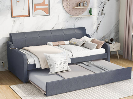 Upholstered Daybed With Trundle And USB Charging