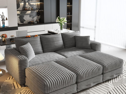 Convertible Deep Seat Sofa With Soft Pillows And Ottomans