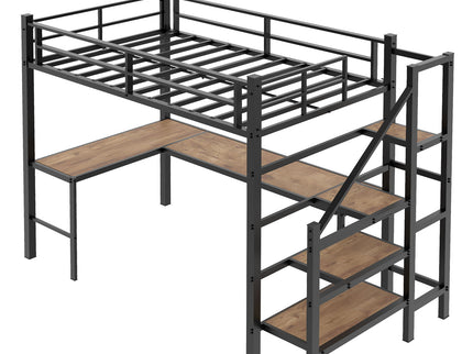 Loft Bed & L-Shaped Desk, Large Storage Space
