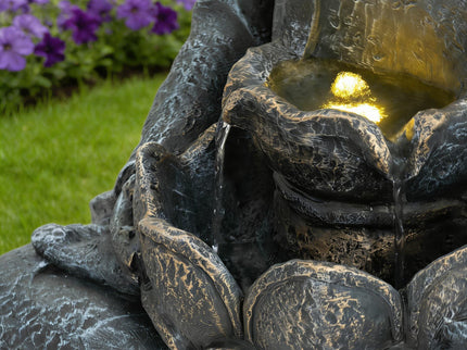Zen - 2 Tier Meditating Buddha Water Fountain With Pump & LED Light - Gray