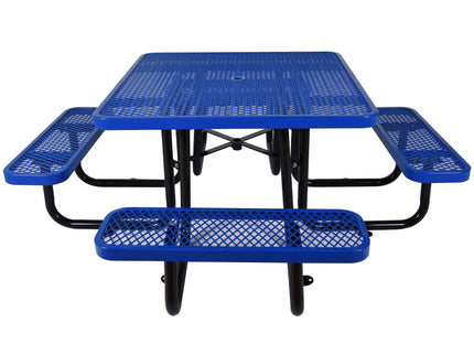 Square Outdoor Steel Picnic Table, With Umbrella Pole