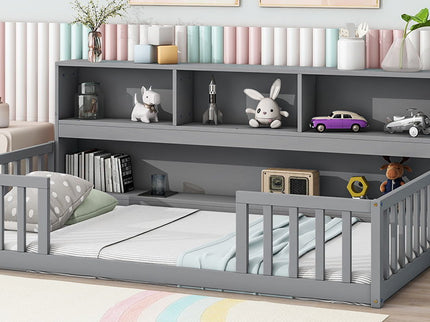 Floor Bed With Bedside Bookcase, Shelves, Guardrails