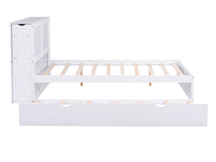 Storage Platform Bed With Pull Out Shelves And Trundle