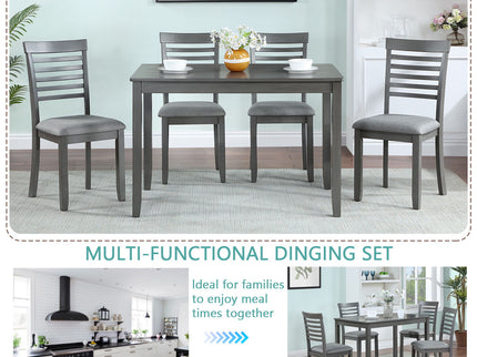 5 Pieces Modern Dining Set, Rectangular Wooden Dining Table With 4 Upholstered Chairs