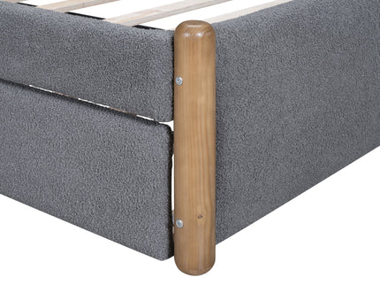 Upholstered Platform Bed With Wood Supporting Feet And Trundle