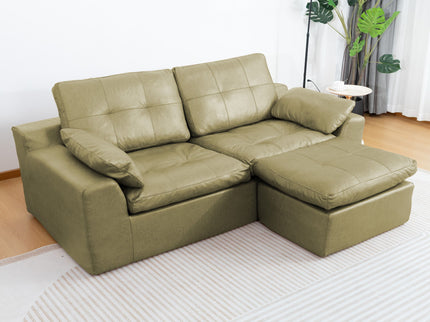 L - Shaped Modular 2 Seater Sofa With Movable Ottoman And High Density Sponge Cushions For Living Room