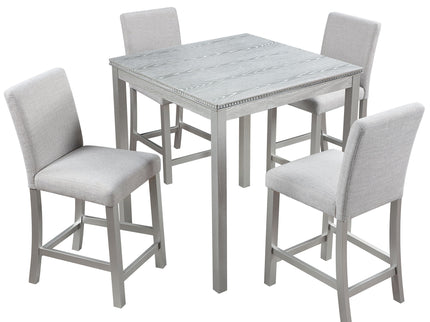 5 Piece Counter Height Table Set, Square Table And 4 Upholstered Chairs