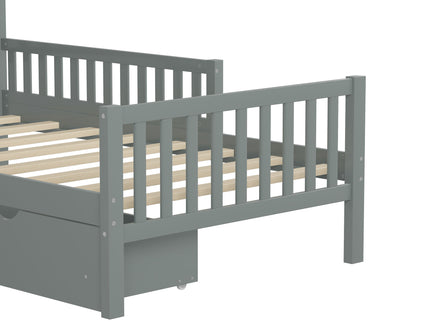 Platform Bed With Guardrails On Both Sides And 2 Storage Drawers