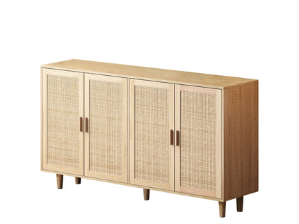 Elegant And Functional 4 Door Rattan Decorative Storage Cabinet