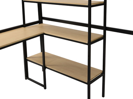 Full Size Loft Bed With Staircase, Built In Desk And Shelves And Sleeping Surface - Black