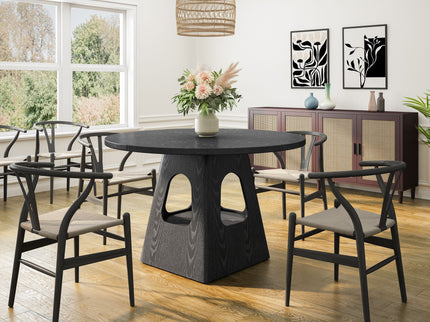 Farmhouse Round Dining Table With Storage Base