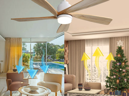 52" Smart Remote Control Ceiling Fan With Dimmable LED Light, 5 Blades, Reversible DC Motor - White