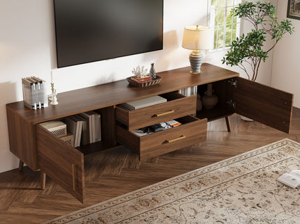 70" TV Stand With Storage Drawers And Cabinets For TVs Up To 80" - Walnut