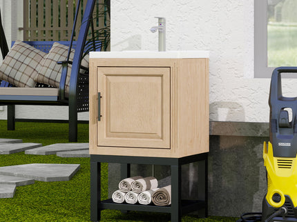 Modern Freestanding Bathroom Vanity With Ceramic Sink, Hot And Cold Faucet, 1 Door Cabinet & Open Shelf