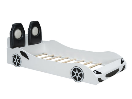 Race Car Shaped Platform Bed With LED And Upholstered Backrest In
