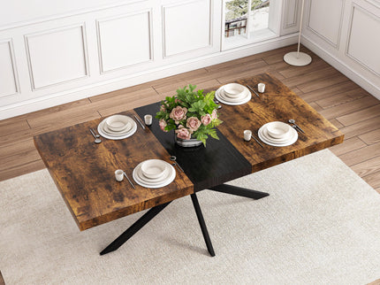 Retro Rectangular Stretch Dining Table With Embossed Center Plate