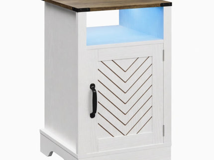 Farmhouse Nightstand With Charging Station & Storage