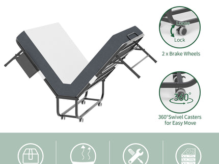 Twin Folding Bed With Memory Foam Mattress, On Wheels, Portable Bed For Adults & Guests - Black