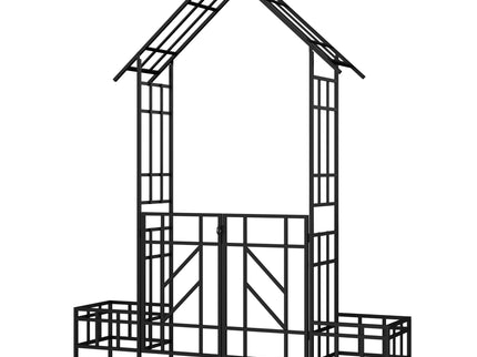 Garden Arch With Gate With Planter, Climbing Plants Support Outdoor - Black