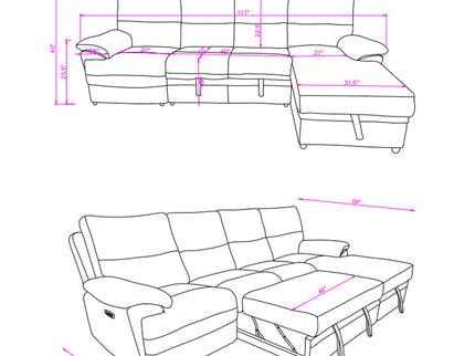 Sectional Sofa With Power Recline, USB Charging, And Storage Chaise - Gray